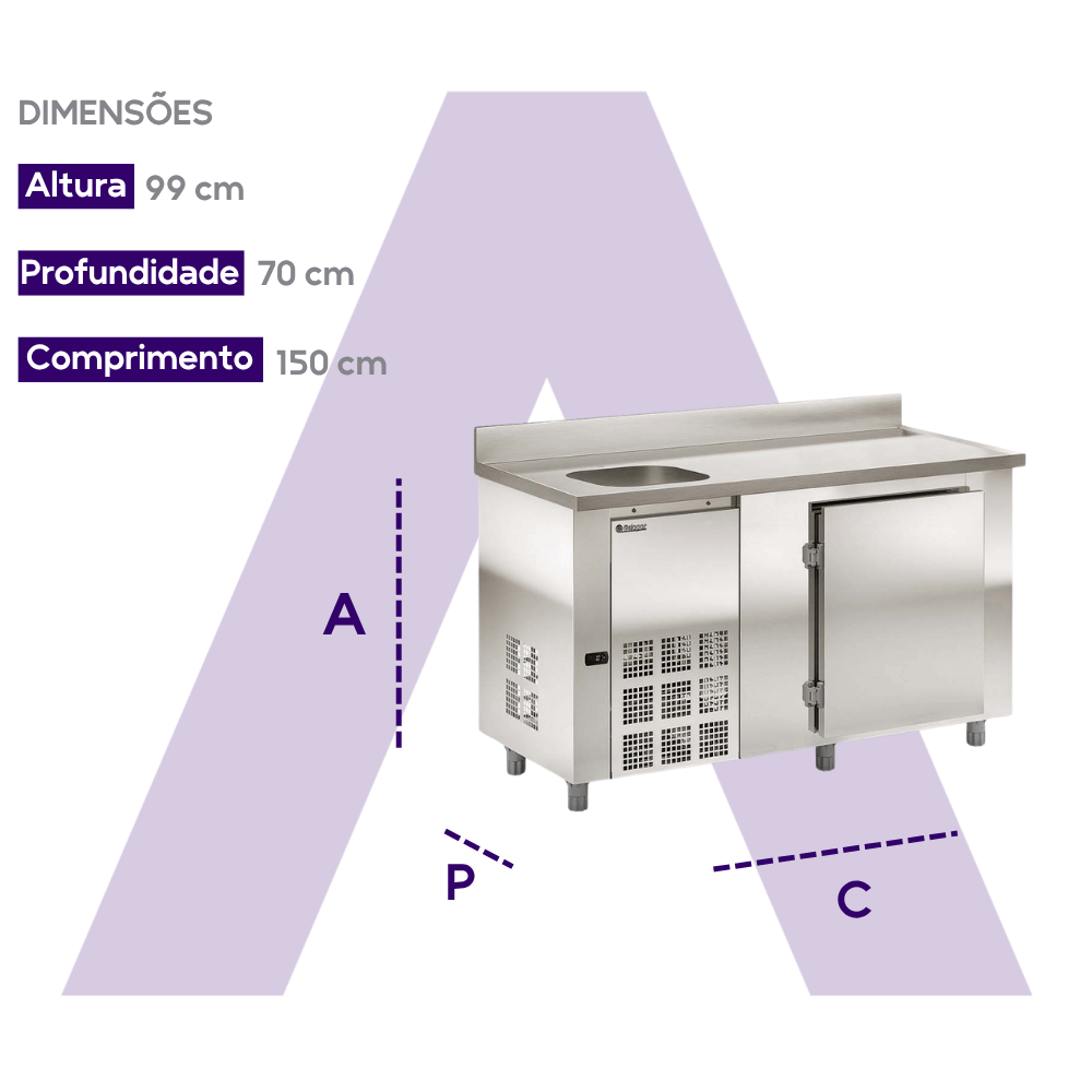 Balcão de Encosto 2,50m RF-042 Frilux Assoalho em Inox